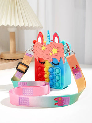 Dinossi - Unicorn Popit Tasarımlı Mavi Kırmızı Kız Çocuk Omuz Çantası
