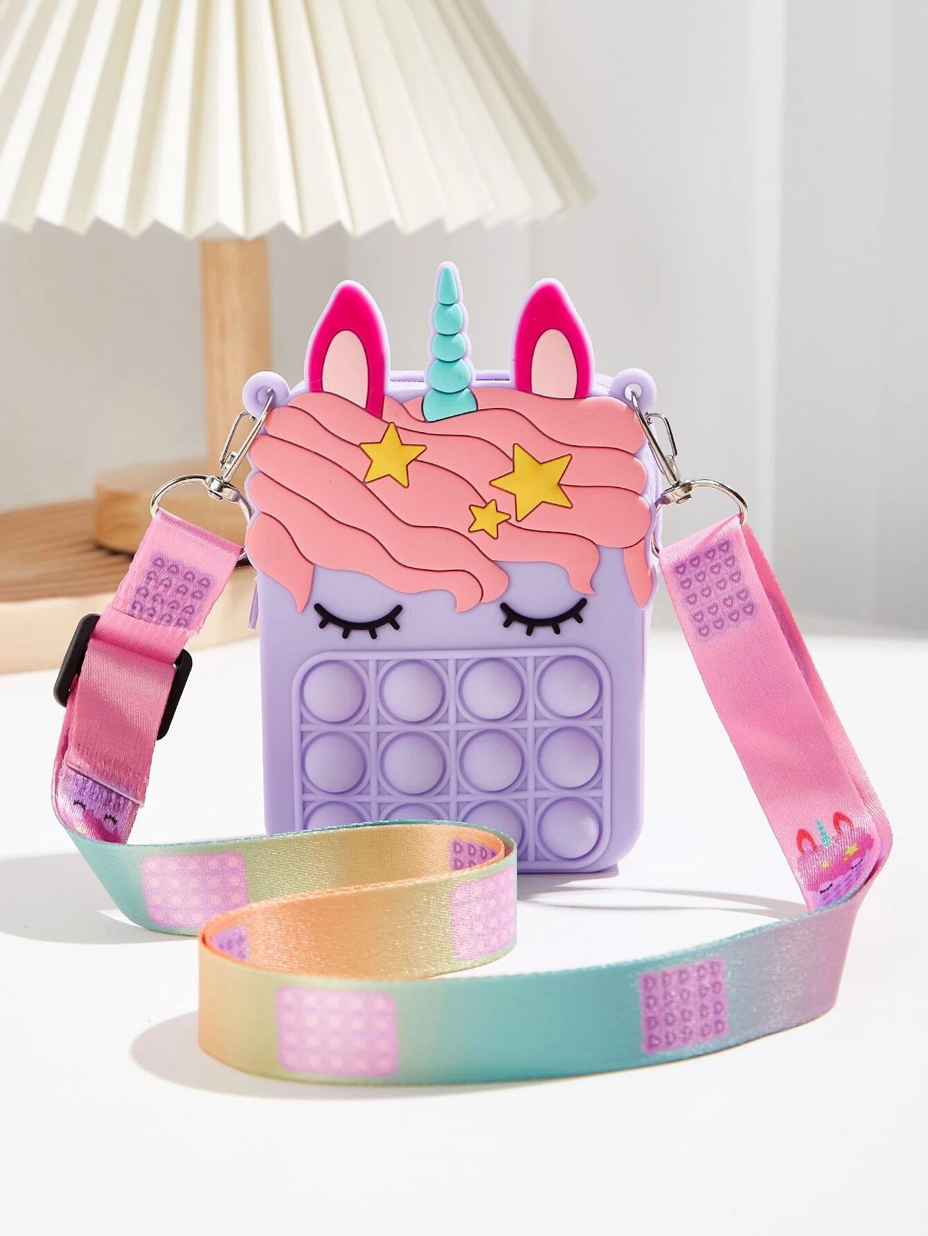 Dinossi - Unicorn Popit Tasarımlı Mor Kız Çocuk Omuz Çantası