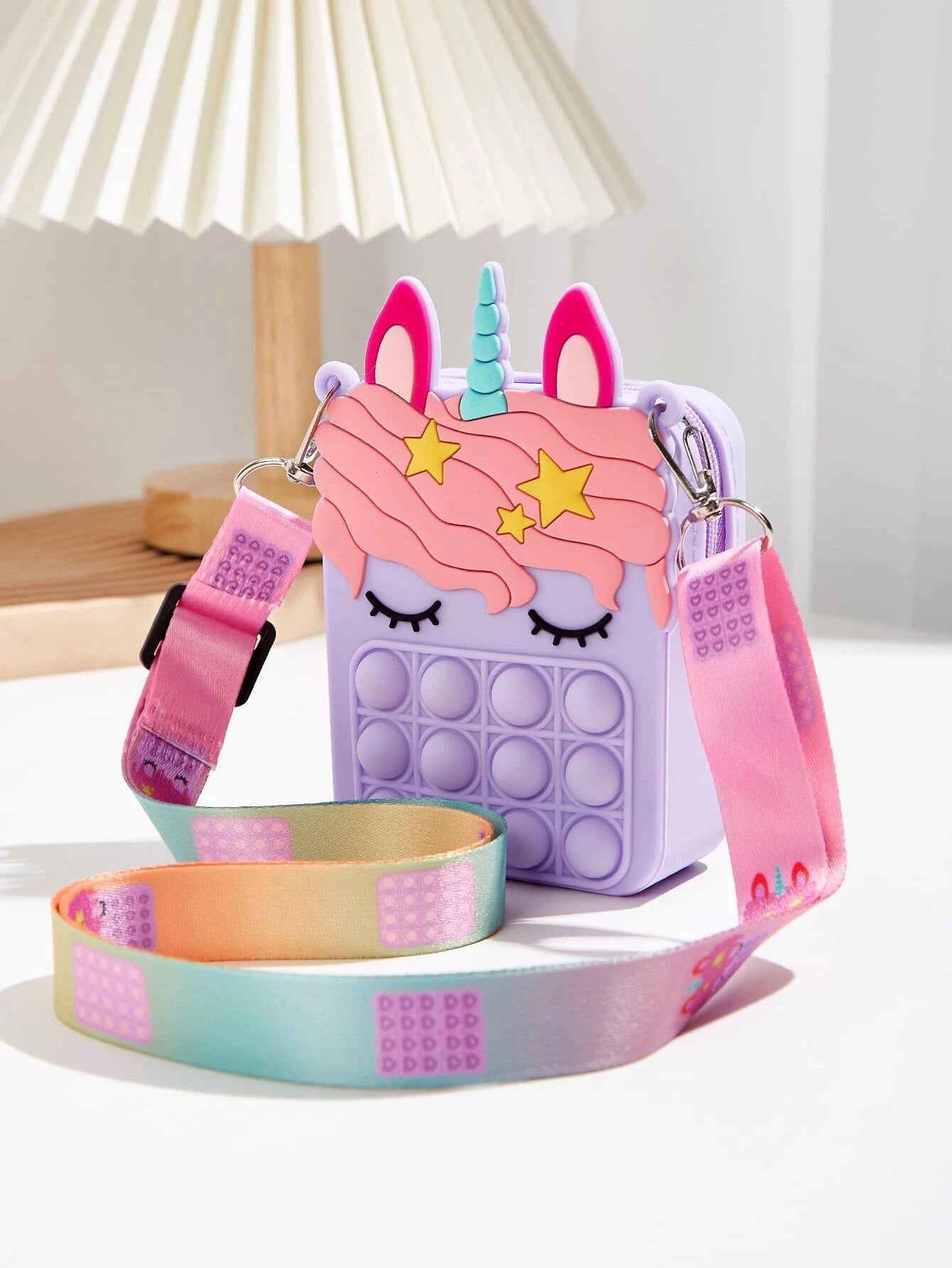 Dinossi - Unicorn Popit Tasarımlı Mor Kız Çocuk Omuz Çantası