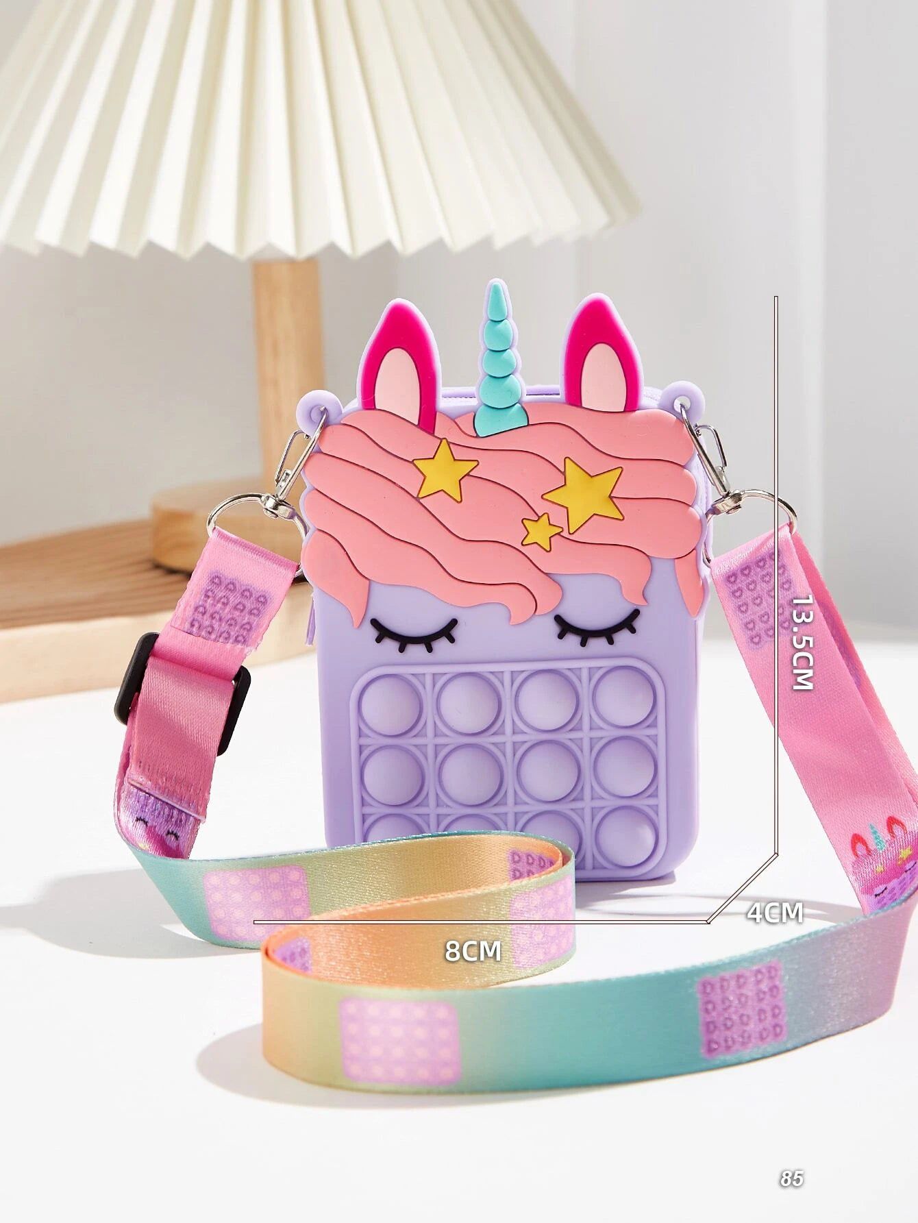 Dinossi - Unicorn Popit Tasarımlı Mor Kız Çocuk Omuz Çantası