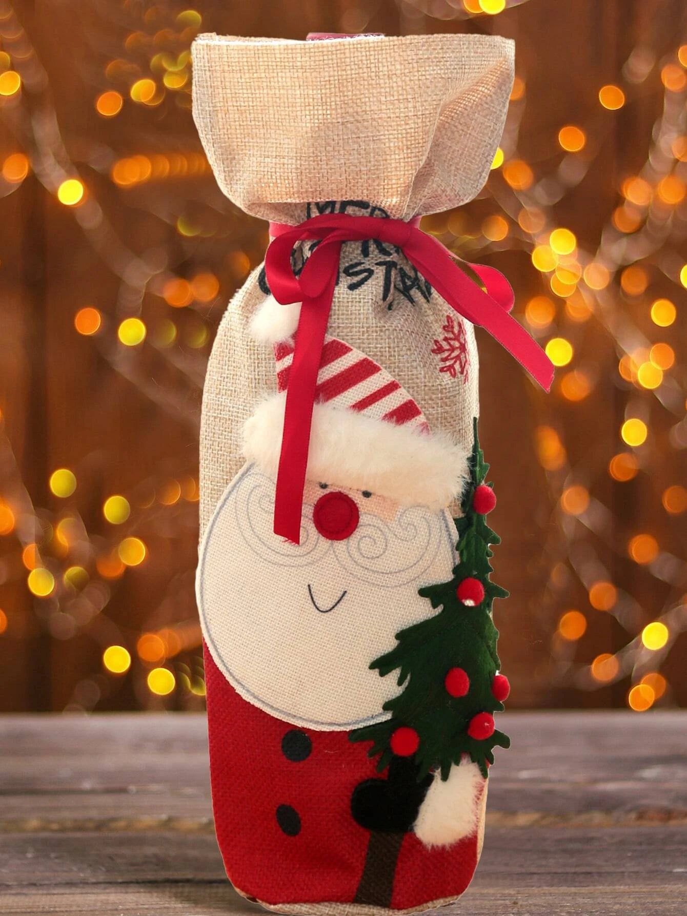 Dinossi - Yılbaşı Noel Baba Peluş Şarap Şişesi Giydirme Elbisesi