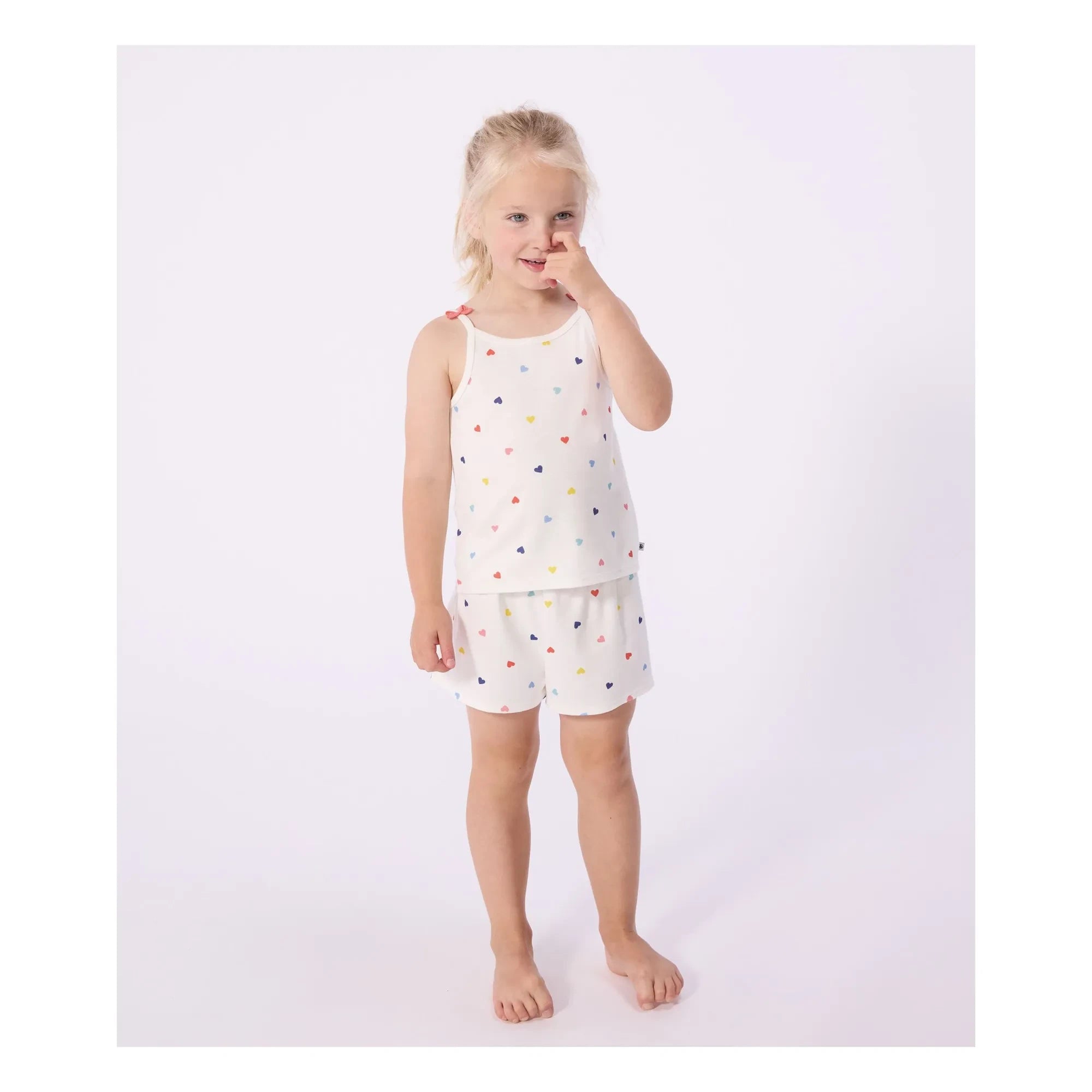 Petit Bateau - Kalp Baskılı Kısa Pijama Atlet | Beyaz