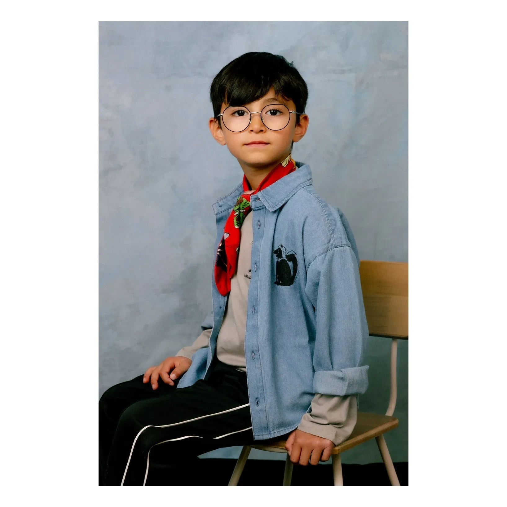 Mini Rodini - Mouffette Organik Pamuklu Denim Gömlek | Mavi