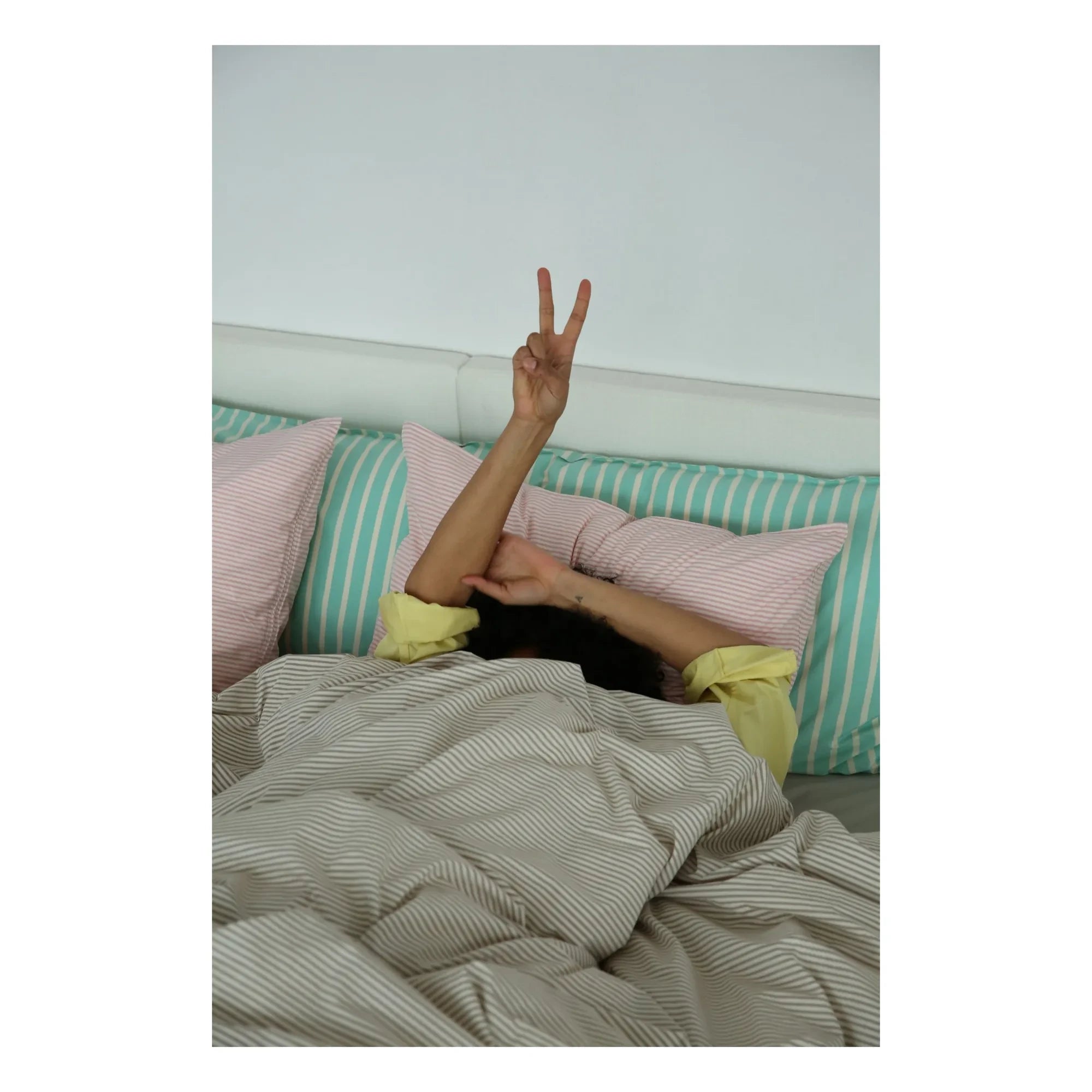 Suite 702 - Çizgili pamuklu yastık kılıfı | Pembe