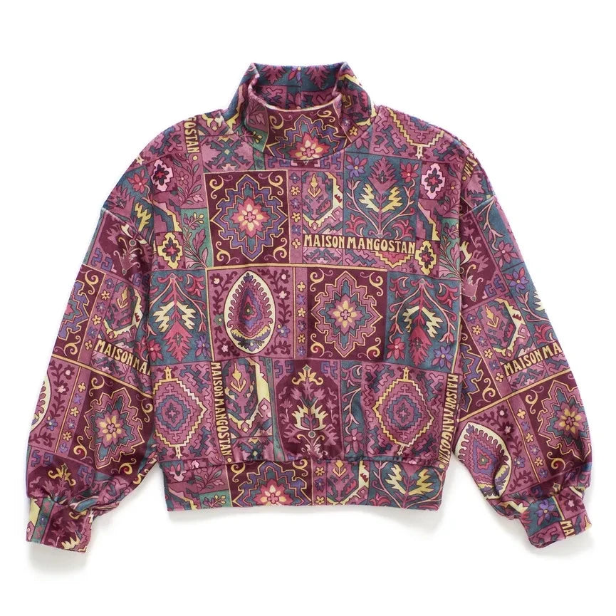 Maison Mangostan - Kadife Patchwork Balıkçı Yaka Sweatshirt | Bordo