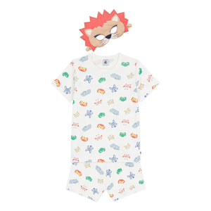 Petit Bateau - Organik Pamuklu Aslan Maskeli ve Kısa Pijama Takımı | Beyaz