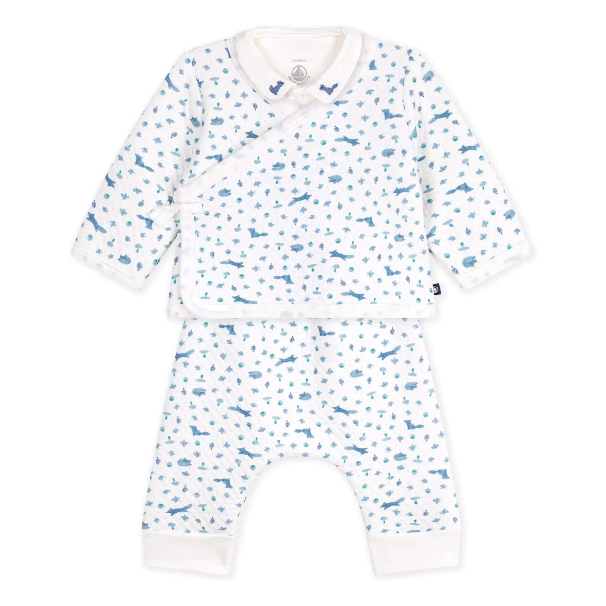 Petit Bateau - Organik Pamuklu Tilkiler Body, Örtü ve Pantolon Seti | Beyaz