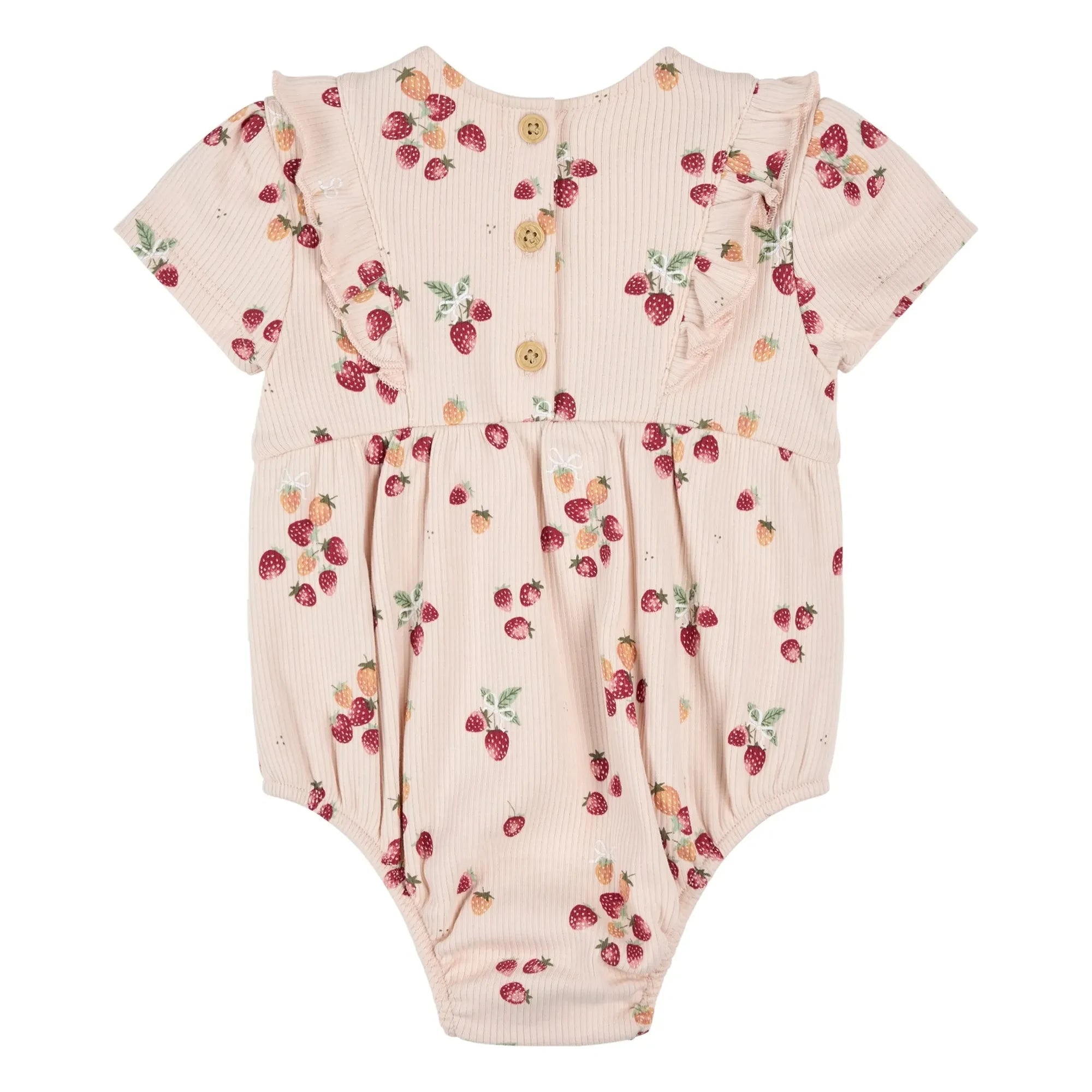 Petit Lem - Çiçek Desenli Fitilli Organik Pamuk Romper | Pembe