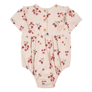 Petit Lem - Çiçek Desenli Fitilli Organik Pamuk Romper | Pembe