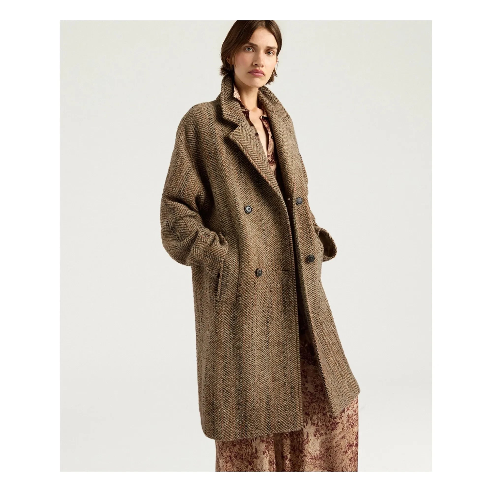 Momoni - Lancaster Herringbone Saf Yün Kaban | Bej