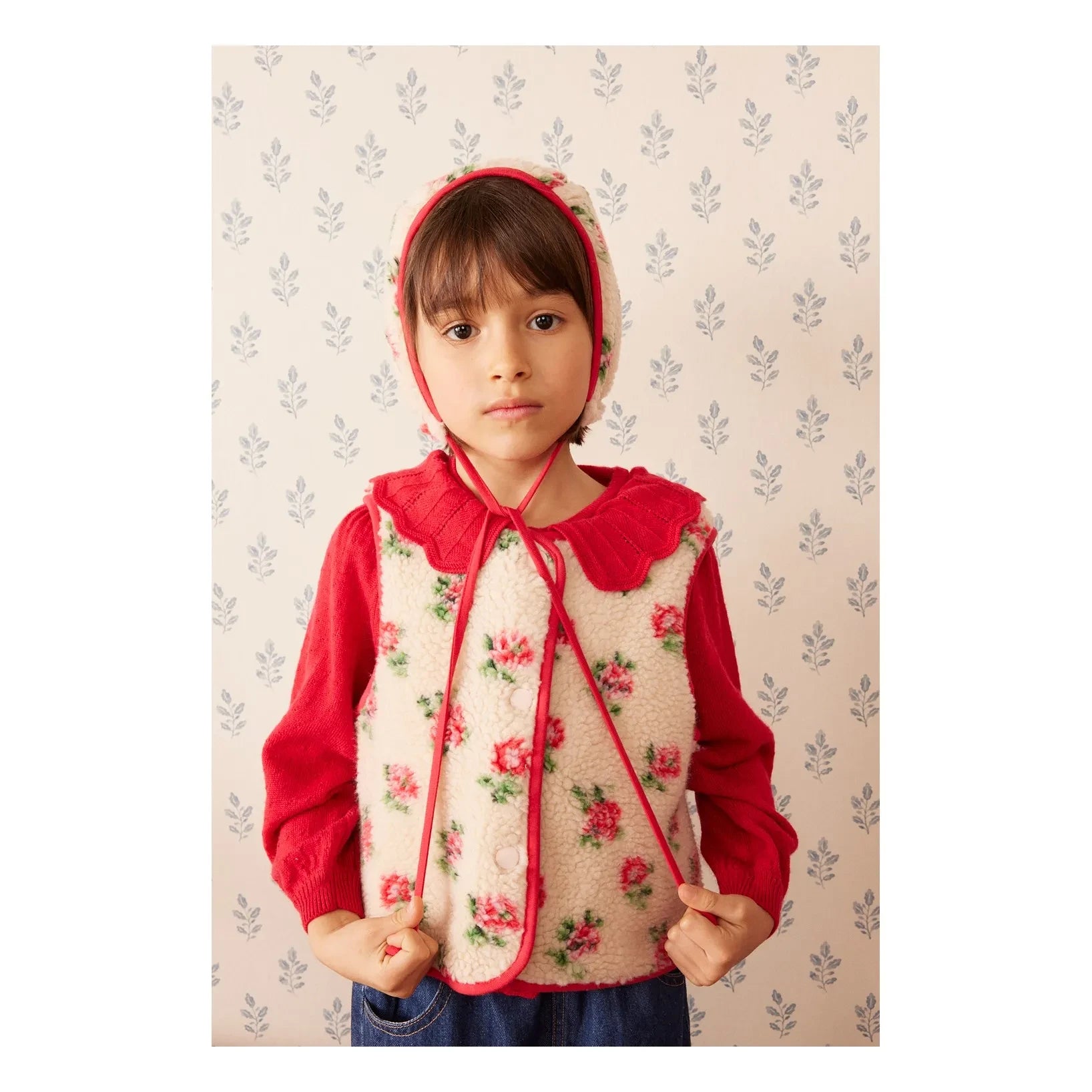 Hello Simone - Mira Fleurs Sherpa Tarzı Kolsuz Ceket | Krem