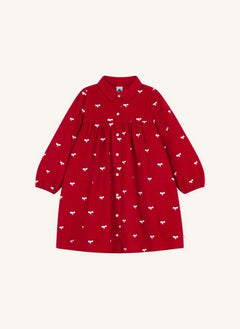 Petit Bateau - Organik Pamuklu Kadife Düğüm Elbise | Kırmızı