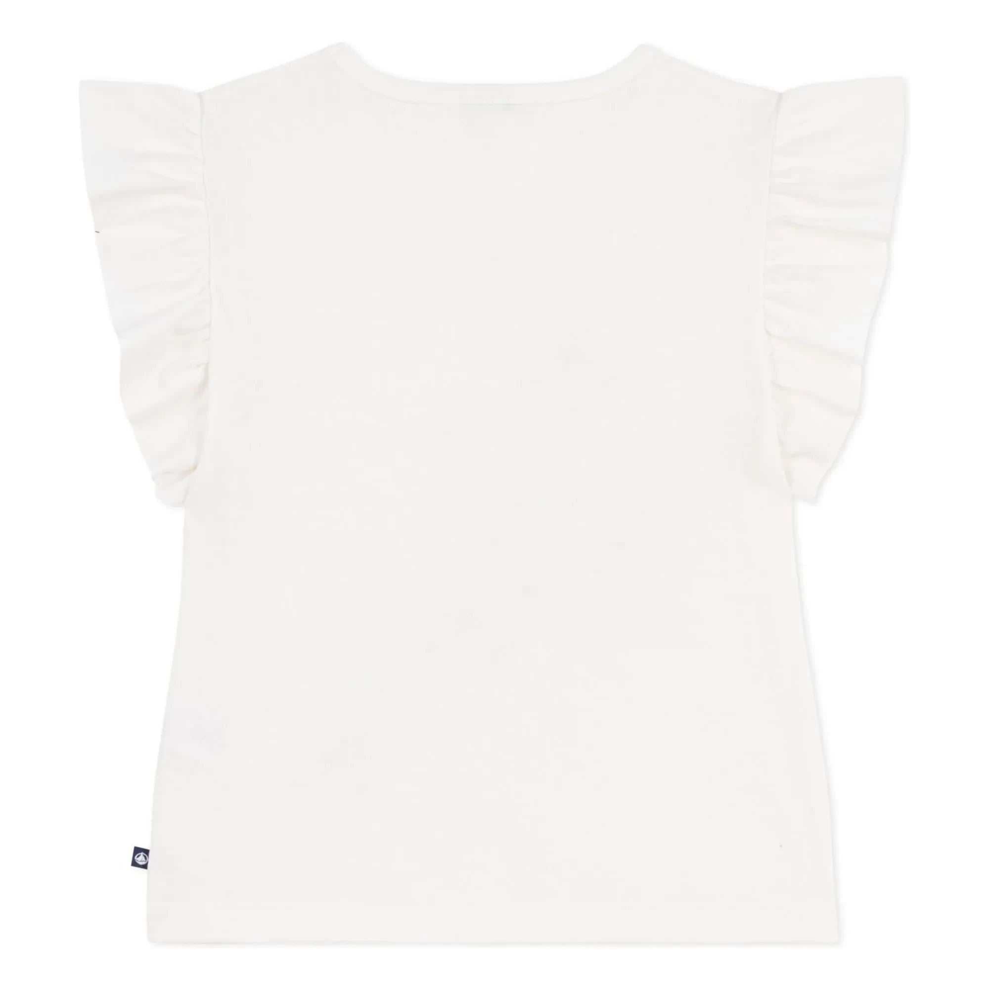 Petit Bateau - Organik pamuklu çiçekli fırfırlı T-shirt | Beyaz