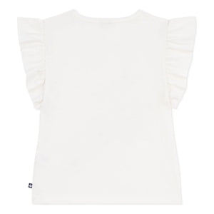 Petit Bateau - Organik pamuklu çiçekli fırfırlı T-shirt | Beyaz