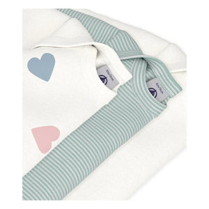 Petit Bateau - 3'lü Çizgili Organik Pamuk Body Seti | Beyaz