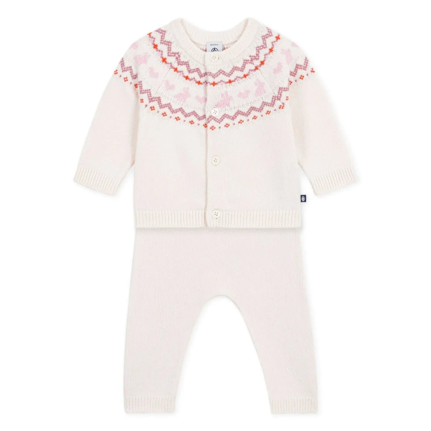 Petit Bateau - Yün Jakarlı Hırka ve Pantolon Takımı | Pembe