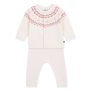 Petit Bateau - Yün Jakarlı Hırka ve Pantolon Takımı | Pembe