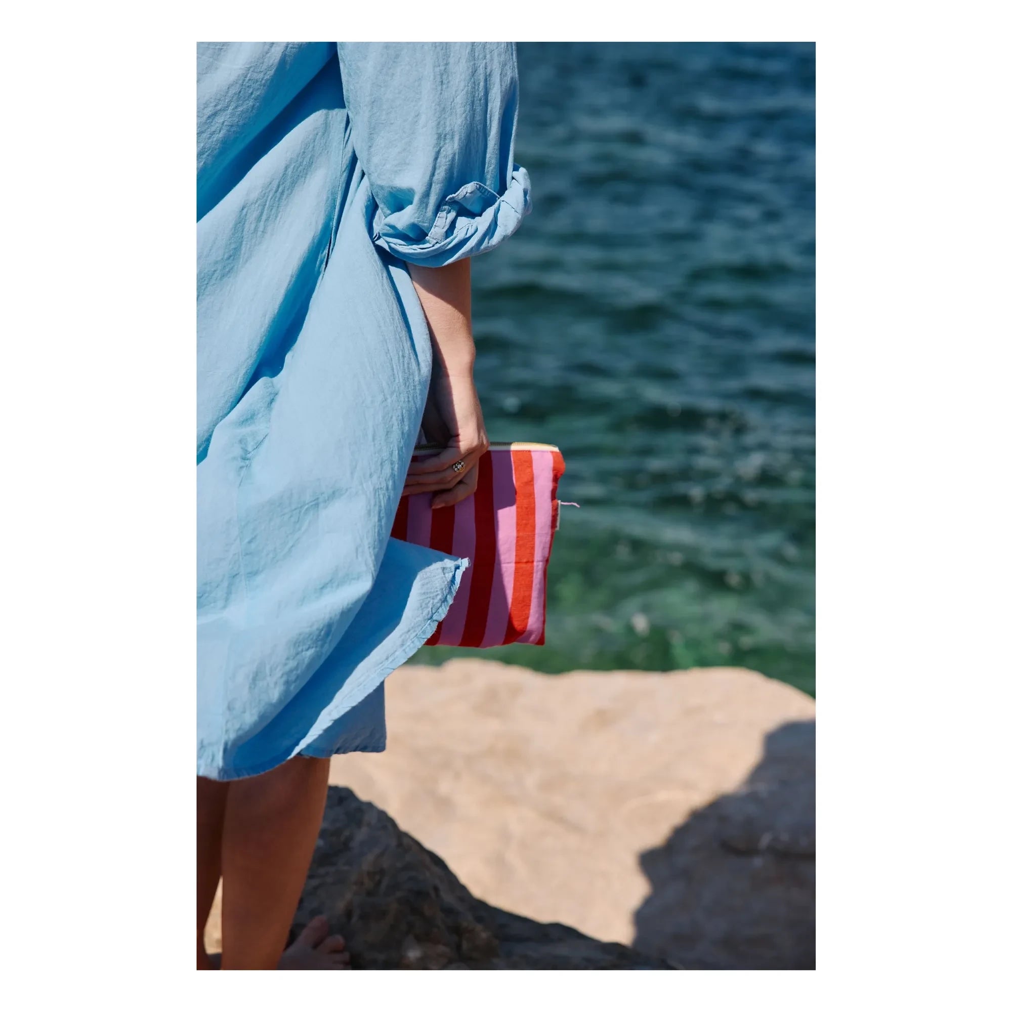 Rose in April - Lili çizgili clutch çanta | Pembe