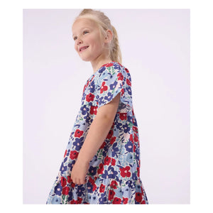 Petit Bateau - Organik Pamuk Poplin Çiçekli Elbise | Mavi