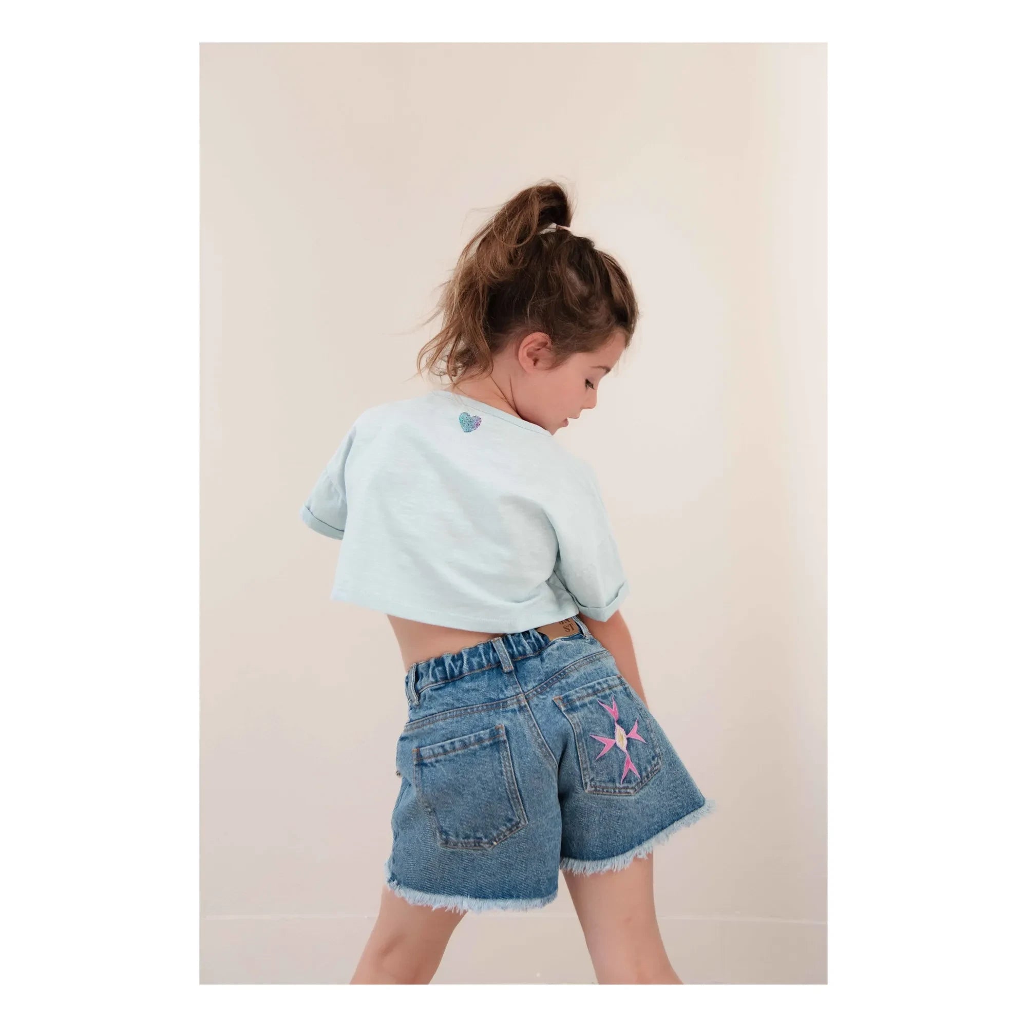 Jenest - Lizzy Love Organik Pamuk Crop Tişört | Açık Mavi