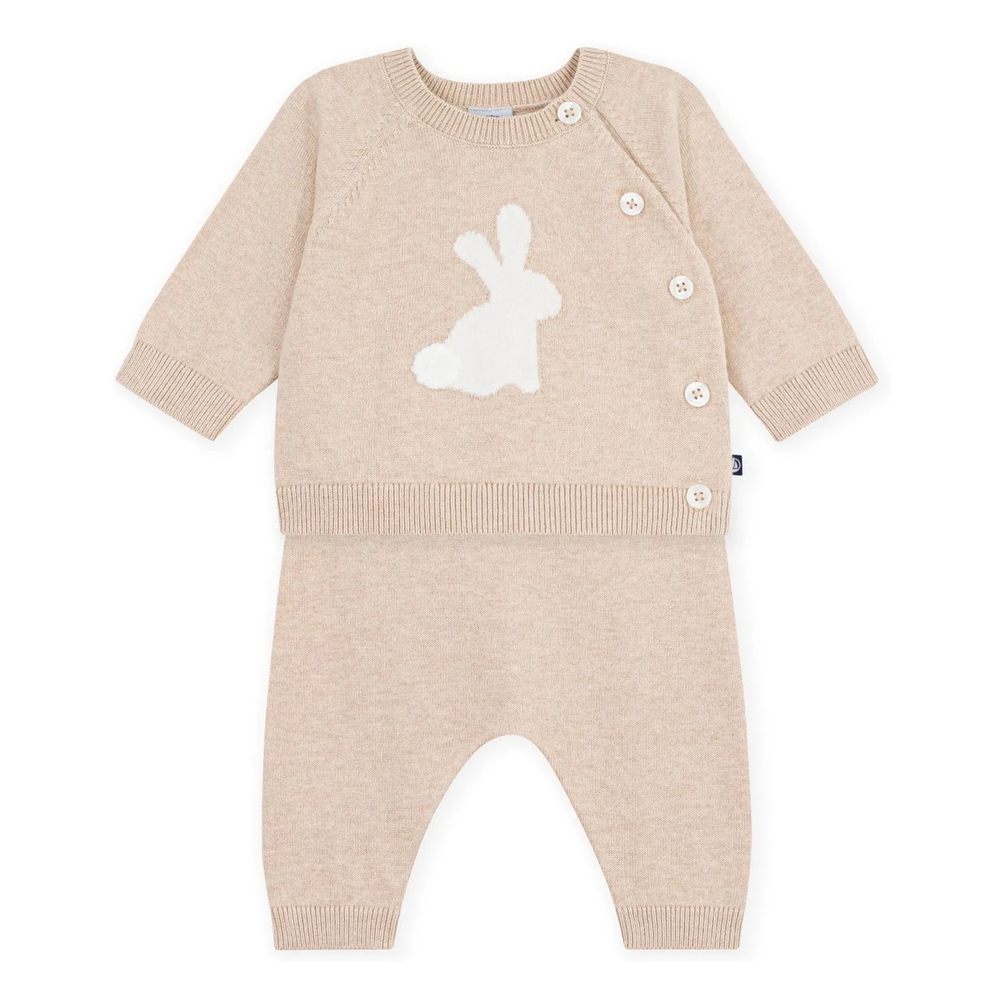 Petit Bateau - Organik pamuklu örgü kazak ve pantolon seti | Bej