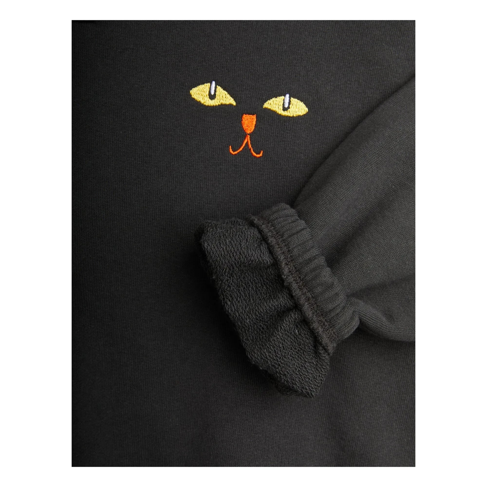 Mini Rodini - Siyah Organik Pamuklu Kedi Kapüşonlu Sweatshirt