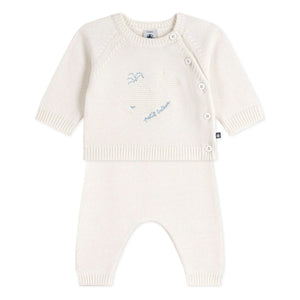 Petit Bateau - Whale Yün Kazak ve Pantolon Takımı | Beyaz
