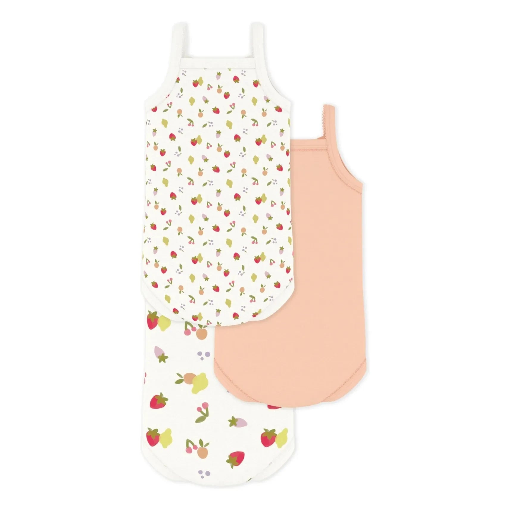 Petit Bateau - 3'lü Organik Pamuklu Meyve Desenli Askılı Body | Beyaz