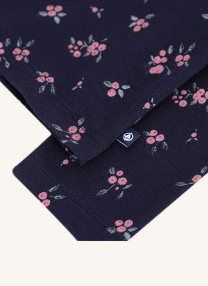 Petit Bateau - Organik pamuk çiçek desenli balıkçı yaka | Gece mavisi