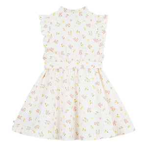 Petit Bateau - Kolsuz Çiçek Desenli Organik Pamuk Elbise | Beyaz