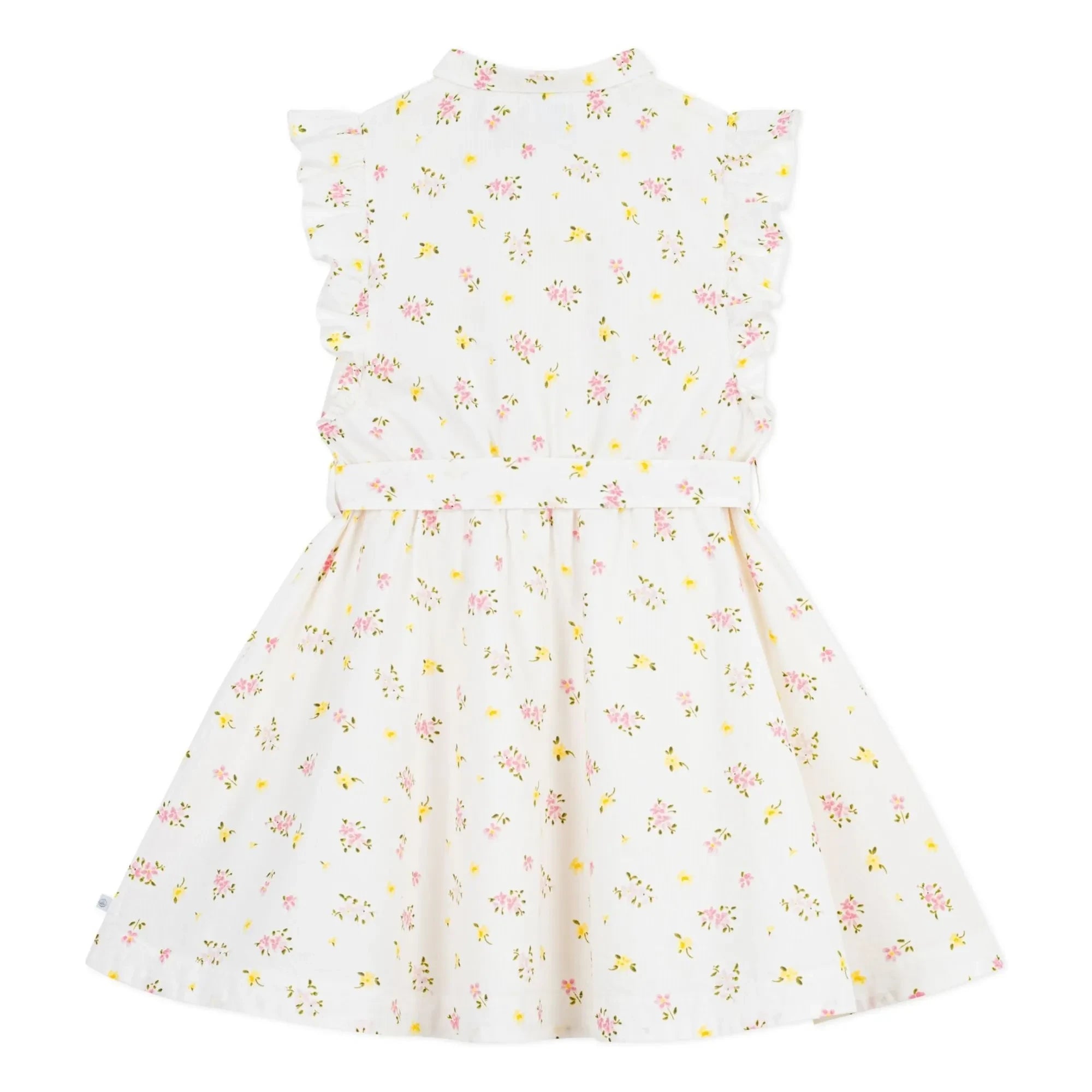 Petit Bateau - Kolsuz Çiçek Desenli Organik Pamuk Elbise | Beyaz