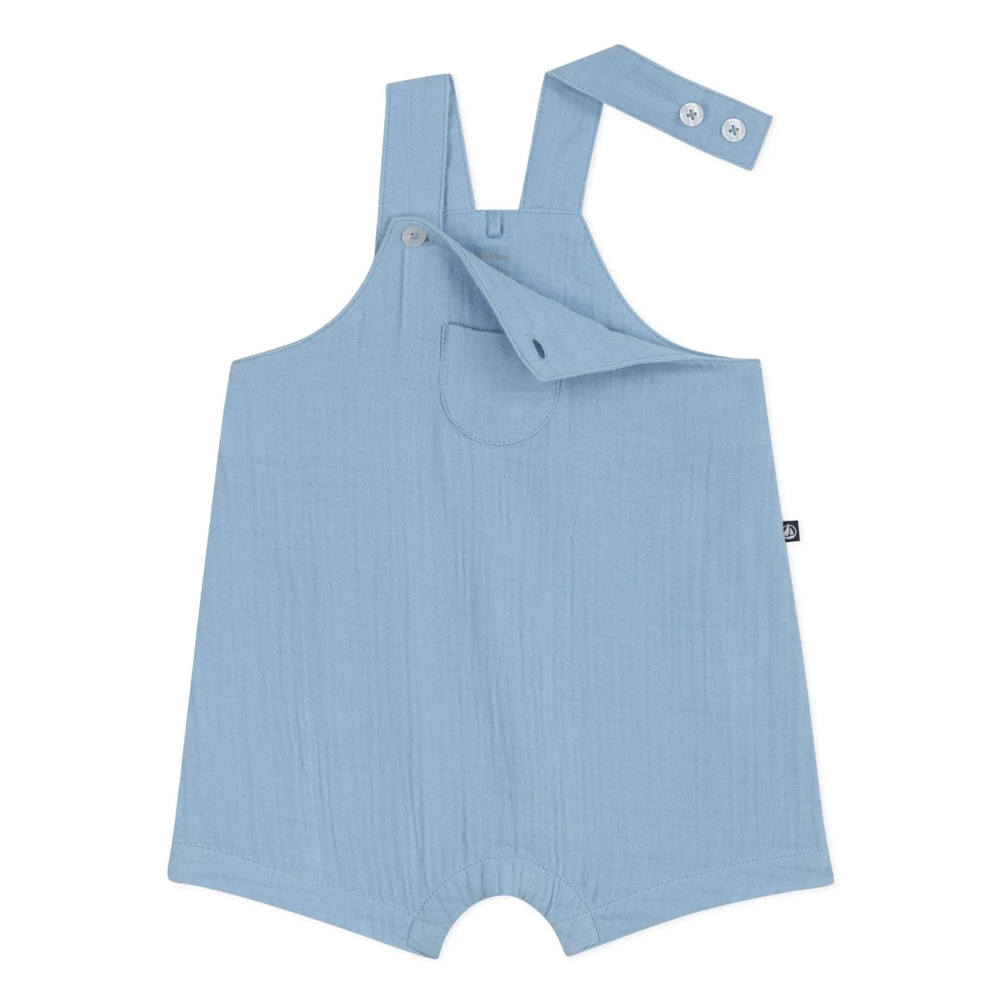 Petit Bateau - Organik Pamuk Gazlı Kısa Tulum | Mavi