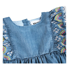 Molo - Carlene Arc-en-ciel Organik Pamuk Fırfırlı Elbise | Denim mavi