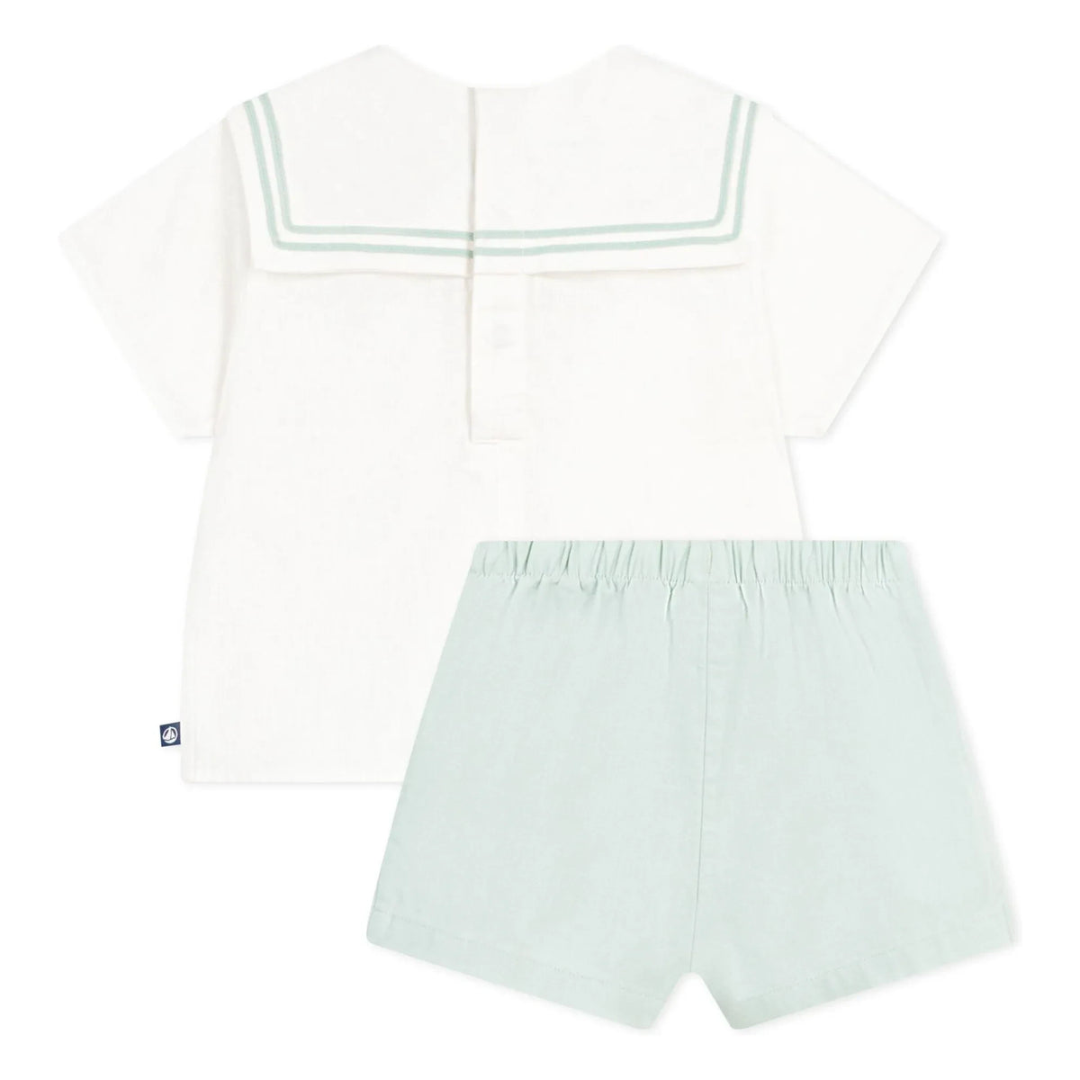Petit Bateau - Lacivert yakalı üst ve keten şort takımı | Sage