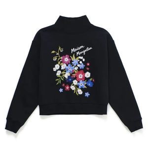 Maison Mangostan - Çiçek Desenli Boğazlı Sweatshirt | Siyah