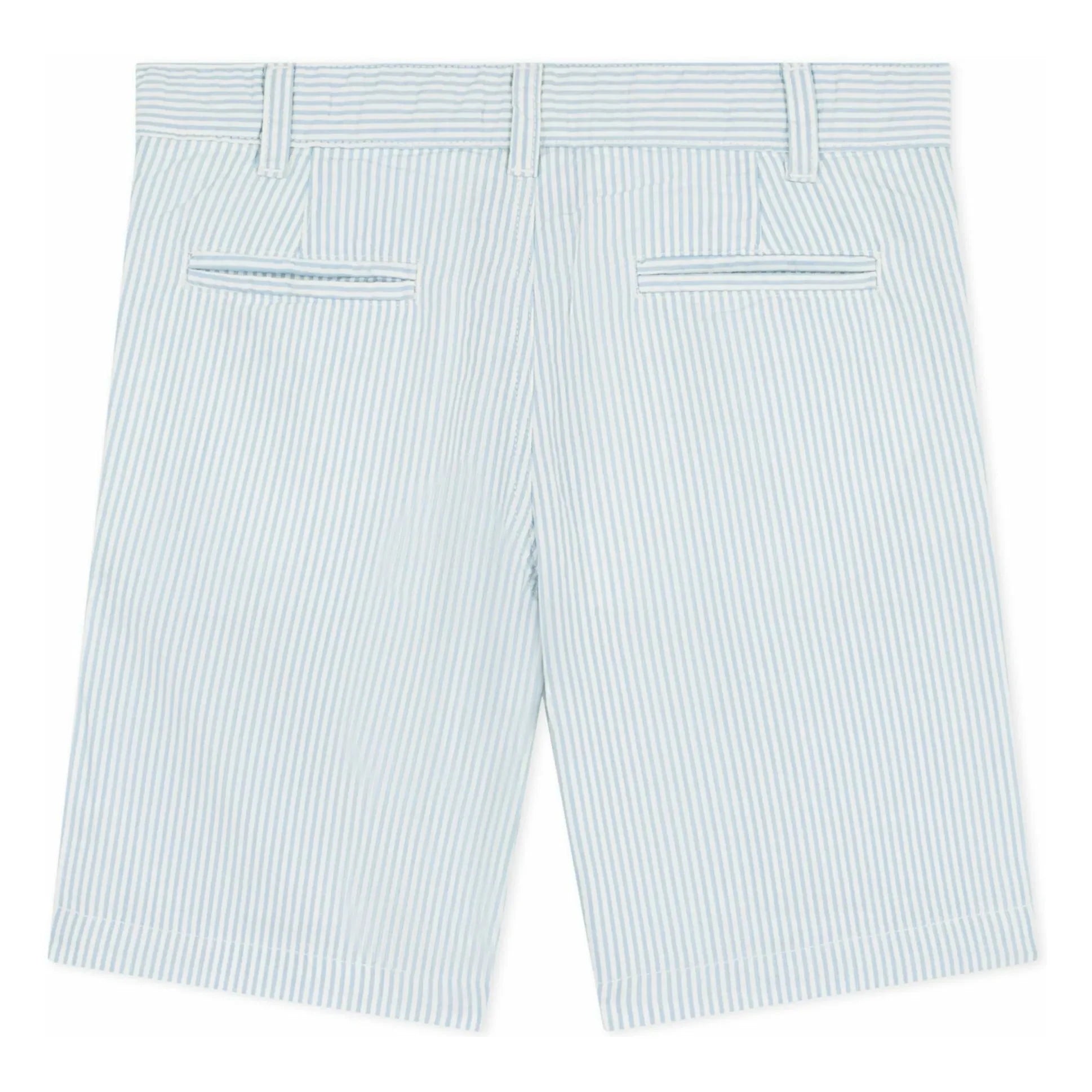 Petit Bateau - Çizgili Bermuda Şort Seersucker Organik Pamuk | Açık Mavi