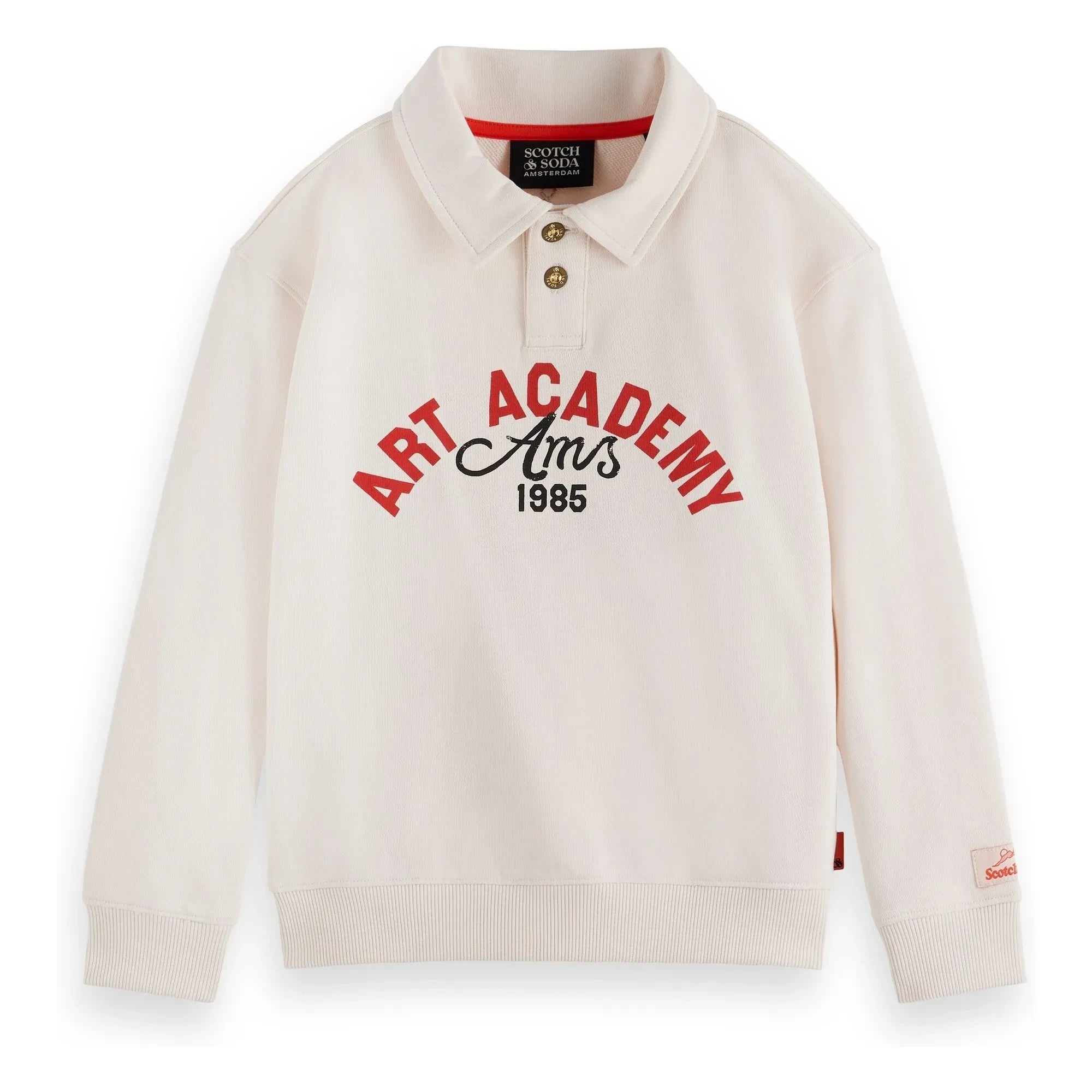 Scotch & Soda - Artwork organik pamuklu polo yaka sweatshirt | Ivory