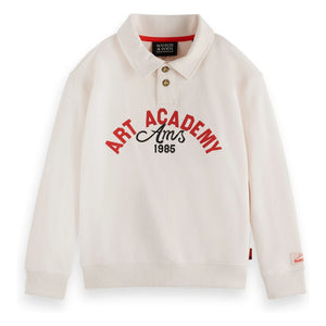 Scotch & Soda - Artwork organik pamuklu polo yaka sweatshirt | Ivory