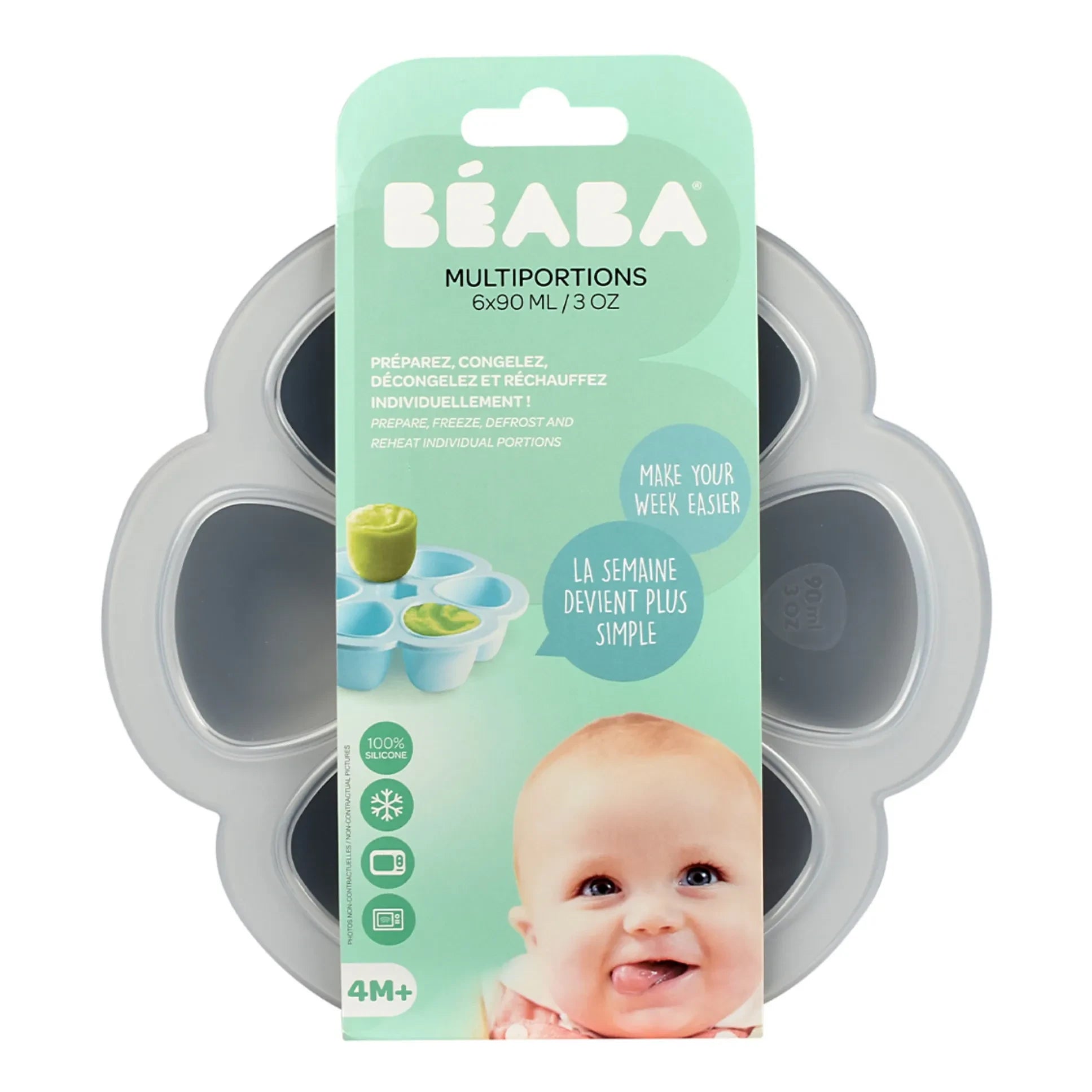 Béaba - Silikon Bebek Gıda Kalıbı - 6 x 90 ml | Açık Gri