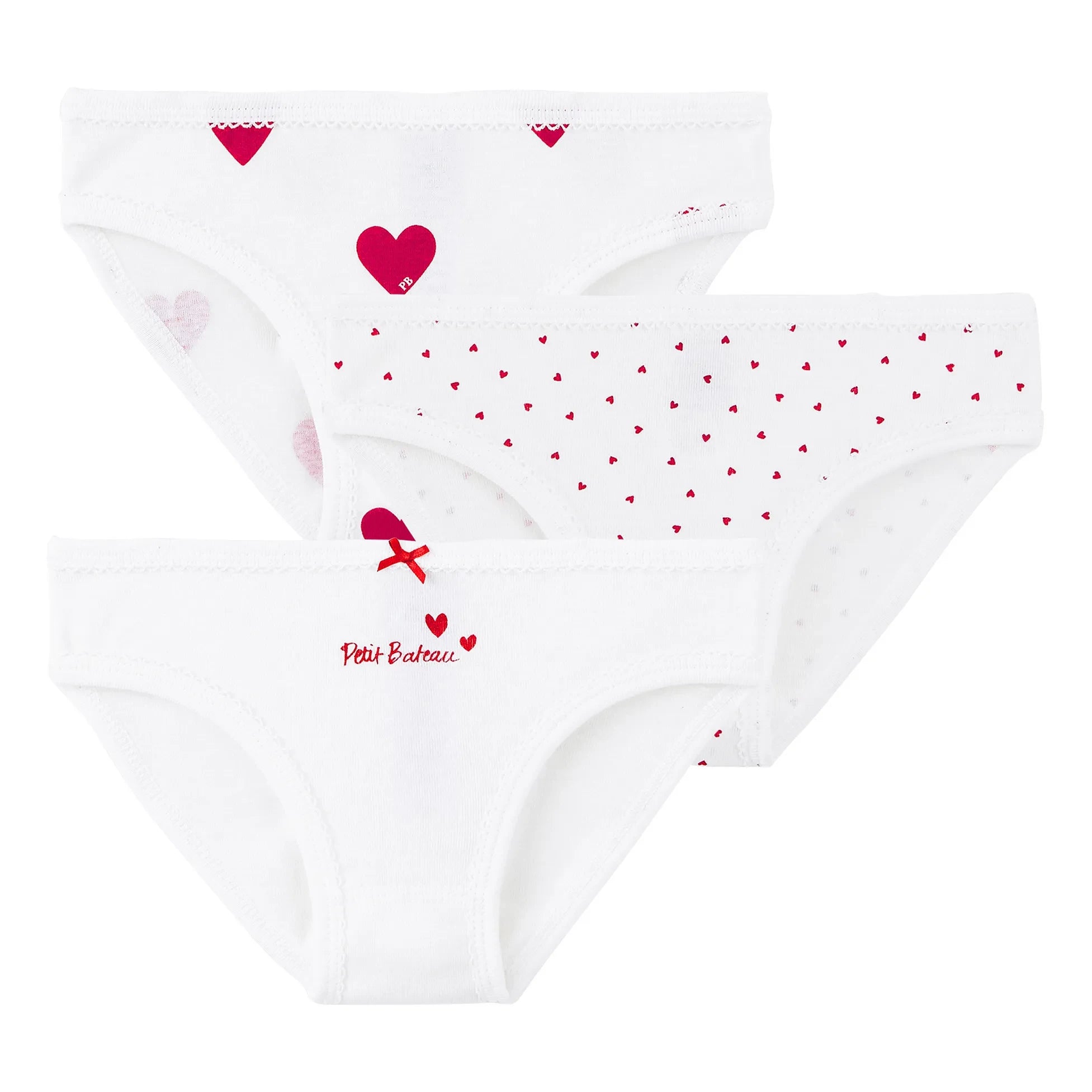 Petit Bateau - 3'lü Organik Pamuk Kalp Desenli Külot | Beyaz