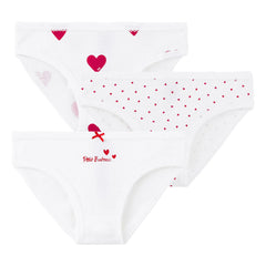 Petit Bateau - 3'lü Organik Pamuk Kalp Desenli Külot | Beyaz