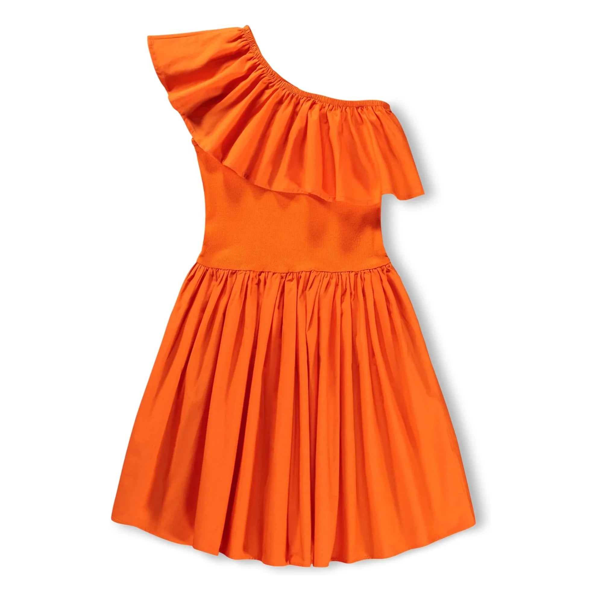 Molo - Chloey Organik Pamuk Asimetrik Fırfırlı Elbise | Turuncu