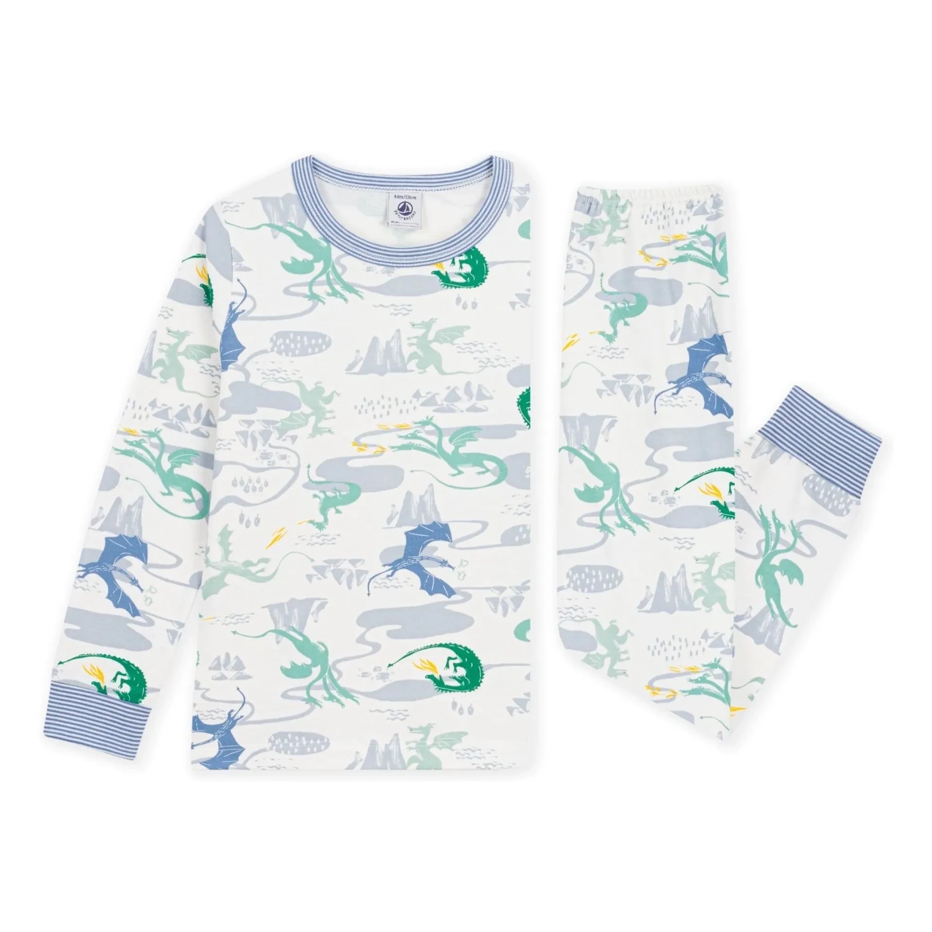 Petit Bateau - Pyjamas Dragons Organik Pamuk | Beyaz