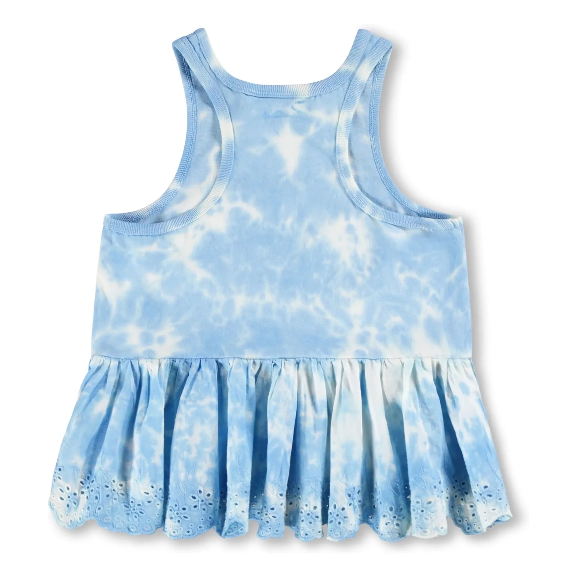 Molo - Rosa Tie and Dye organik pamuklu fırfırlı atlet | Açık Mavi