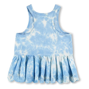 Molo - Rosa Tie and Dye organik pamuklu fırfırlı atlet | Açık Mavi