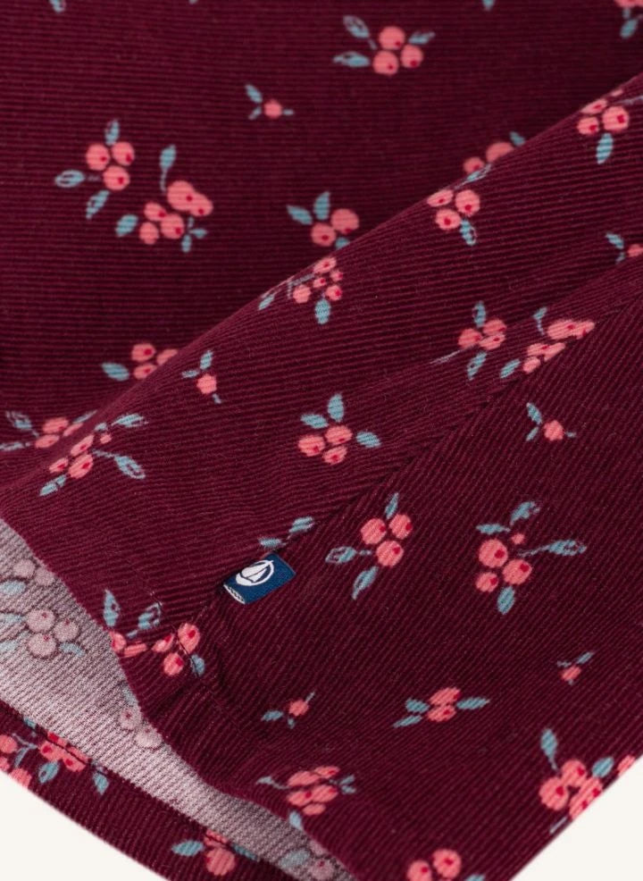 Petit Bateau - فستان كشكش مزين بالزهور من قماش قطني-كتاني عضوي | بوردو
