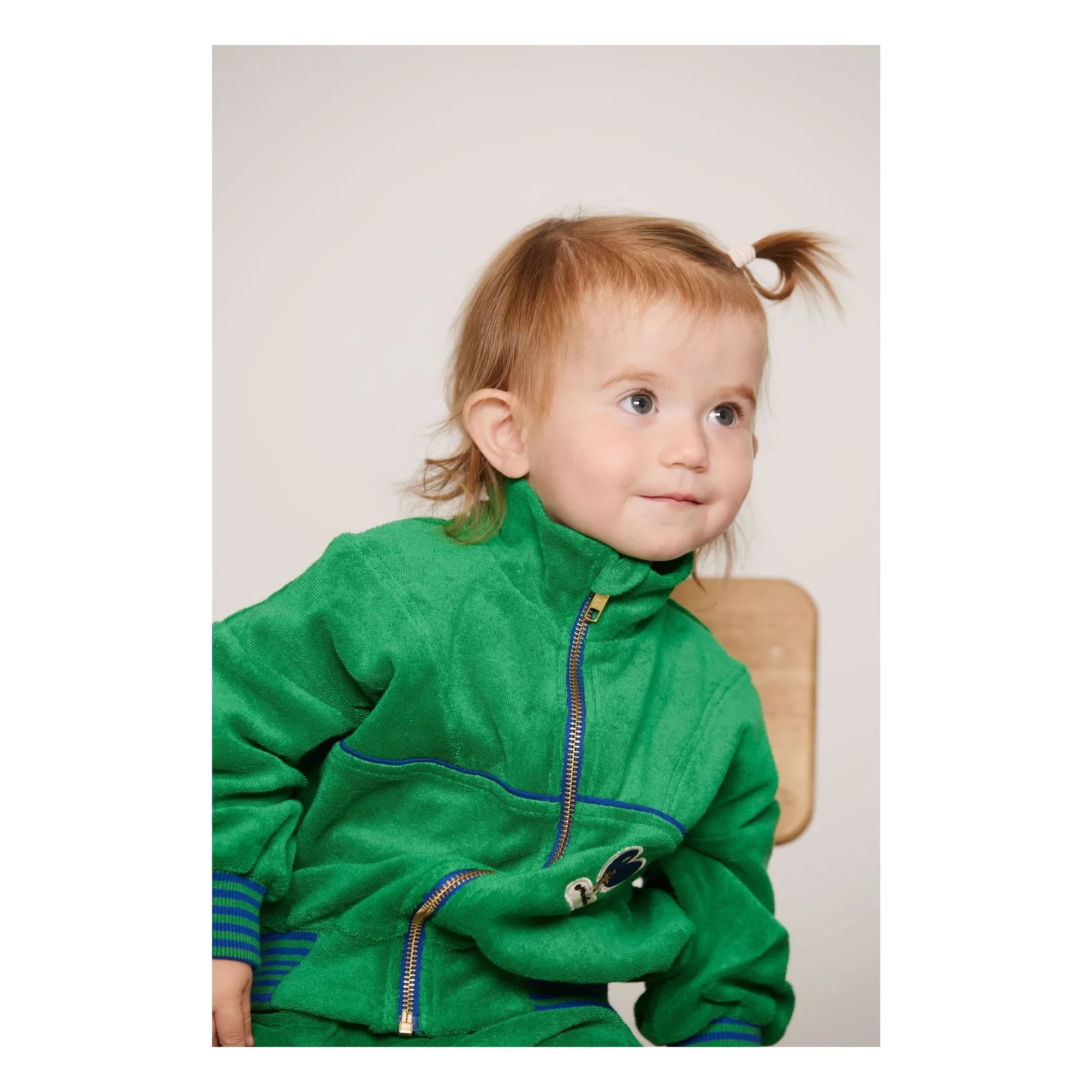 Mini Rodini - Organik pamuklu havlu fermuarlı sweatshirt | Yeşil