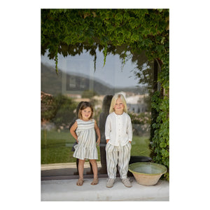 1+ in the family - Regencos Çizgili Keten Pantolon | Ekru