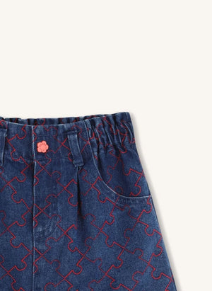 Kenzo - Lastikli Denim Etek | Mavi