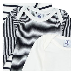 Petit Bateau - 3'lü Organik Pamuklu Çizgili Bebek Tulumları | Mavi